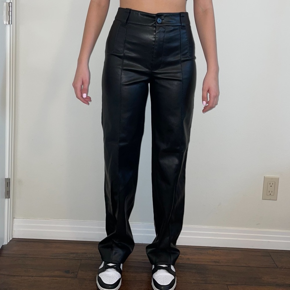 Zara Flared Wide Leg Faux Leather Pants